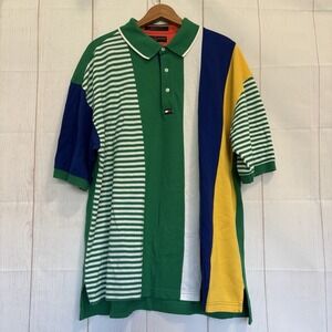 Vintage Tommy Hilfiger Golf Multi Colored Green Polo Shirt Men's Sz XL